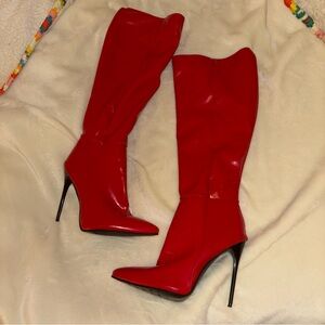 Size 42 red leather latex boots